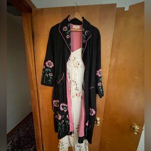 Chasing Unicorns Floral Embroidered Black Kimono with Pink Accents